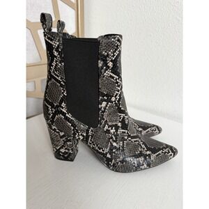 Steve Madden Boots Womens Subtle Chelsea Tall Block Heel Gray Black Snakeskin 10